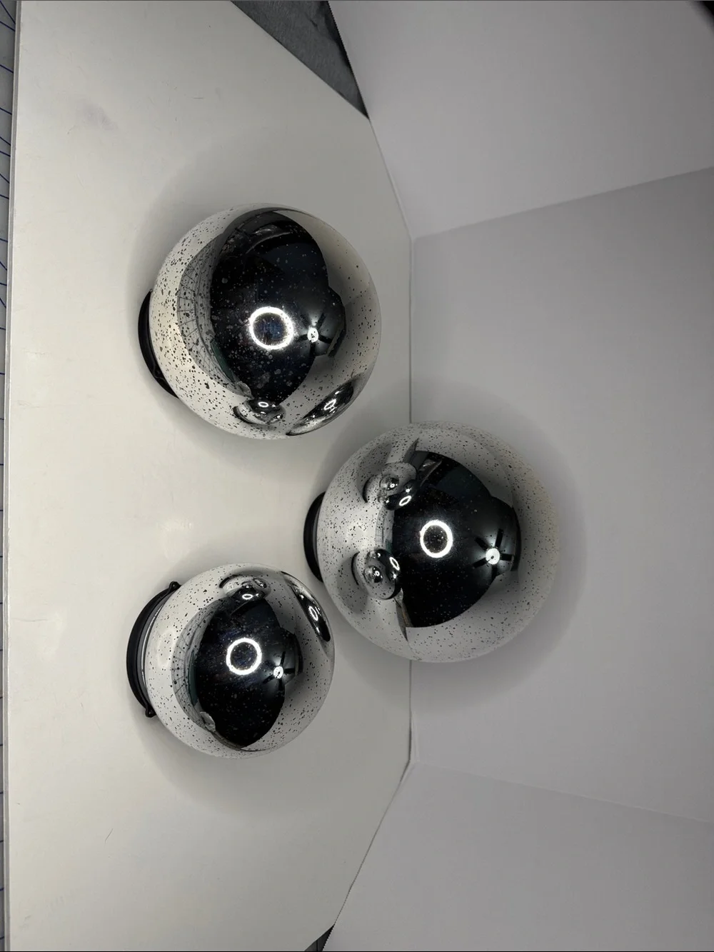 Valerie Parr Hill set of 3 Mercury Glass Silver Spheres with timers